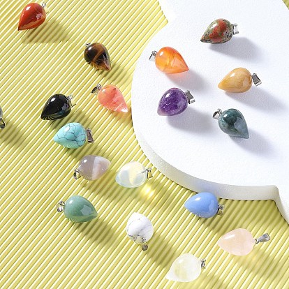 Gemstone Pendants, Teardrop Charms with Platinum Plated Metal Snap on Bails