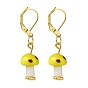 Lampwork Mushroom Dangle Leverback Earrings, Gold Plated Brass Jewelry for Women