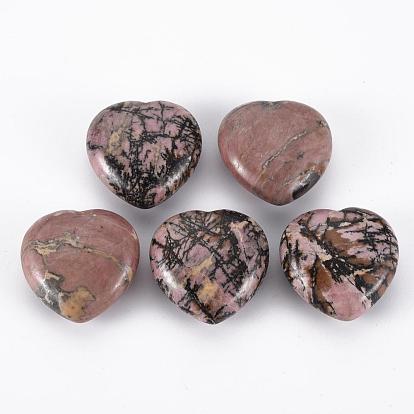 Piedra natural del amor del corazón de la rodonita, piedra de palma de bolsillo para el equilibrio de reiki