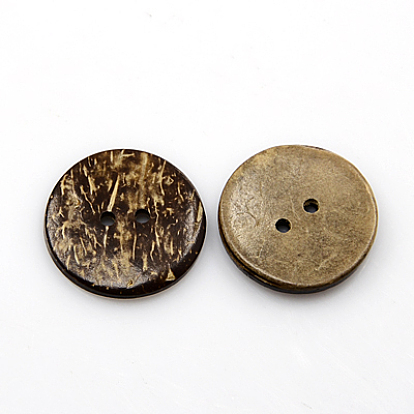 Botones de coco, 2 agujero, plano y redondo, 25x3 mm, agujero: 2 mm