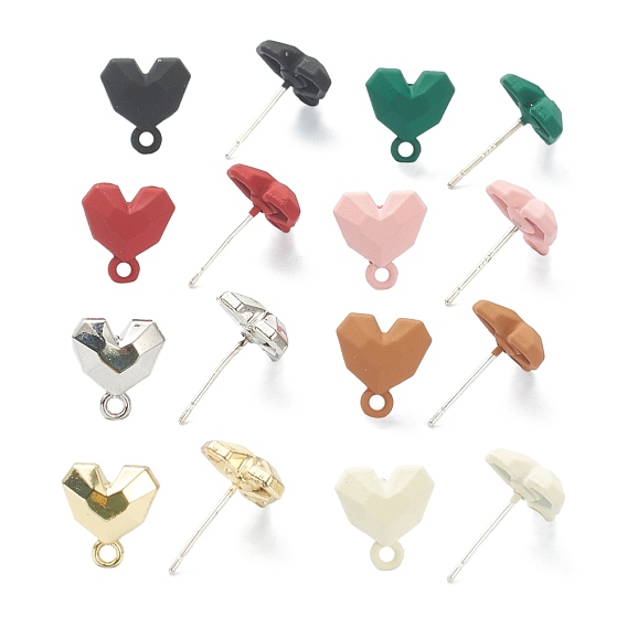 Spray Painted Alloy Stud Earrings Findings, with 925 Sterling Silver Pins and Loops, Heart, Silver