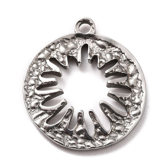 304 Stainless Steel Pendants, Flat Round with Hollow Flower