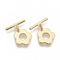 Brass Toggle Clasps, with Jump Rings, Nickel Free, Flower, Real 18K Gold Plated