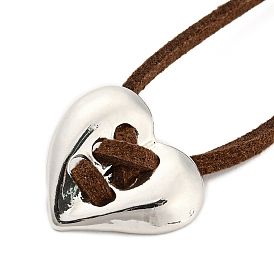 Alloy Splite Heart Pendant Necklace with Waxed Cords