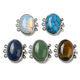 Natural/Synthetic Mixed Stone Box Clasps, with Alloy Findings, Oval