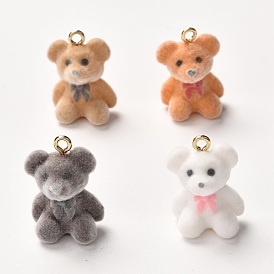 Flocky Resin Pendants, with Alloy Findings, Bear
