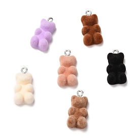 Flocky Resin Pendants, with Iron Finding, Bear