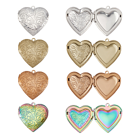 Unicraftale 8Pcs 4 Style 304 Stainless Steel Locket Pendants, Photo Frame Pendants for Necklaces, Heart
