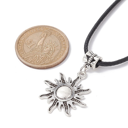 Tibetan Style Alloy Sun Pendant Necklaces, with Imitation Leather Cords