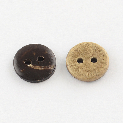2 -hole boutons de noix de coco plats et ronds, 10x2mm, Trou: 1mm