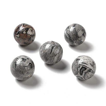 Natural Map Stone Beads, No Hole/Undrilled, Round