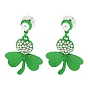 Saint Patrick's Day Zinc Alloy Clover Dangle Stud Earrings with Rhinestones