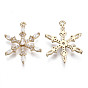Brass Micro Pave Cubic Zirconia Pendants for Christmas, Snowflake, Long-Lasting Plated, Light Gold