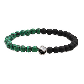 Matte Black Eight Trigrams Bracelet with Tiger Eye and Turquoise Beads Set for Men and Women