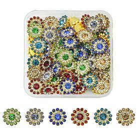 60 pcs 6 boutons strass couleurs, avec les accessoires en fer de ton or, fleur