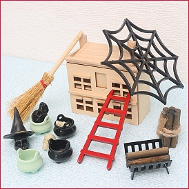 Ensembles d'ornements de maison de poupée en bois, décorations pour la maison d'horreur d'Halloween
