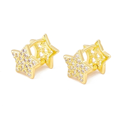 Clear Cubic Zirconia Star Hinged Reversible Hoop Earrings, Rack Plating Brass Jewelry for Women, Cadmium Free & Lead Free