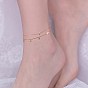 2Pcs 2 Style Flat Round Cubic Zirconia Charm Anklet with Cross, Women Gift for Summer Beach