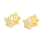 Clear Cubic Zirconia Star Hinged Reversible Hoop Earrings, Rack Plating Brass Jewelry for Women, Cadmium Free & Lead Free