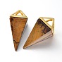 Pierres précieuses pendentifs point de pendulaires, avec les accessoires en laiton plaqués or, 30~34x15x15mm, Trou: 5x6mm
