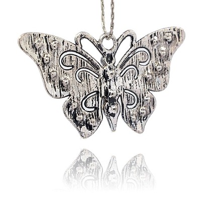 Старинные бабочка выводы кулон ожерелье, Подвески из сплава и страза, античное серебро, 37x67x7 мм, отверстие : 4 мм