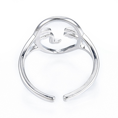 Anillo de puño abierto de latón con cara abstracta, anillo grueso hueco para mujer, sin níquel