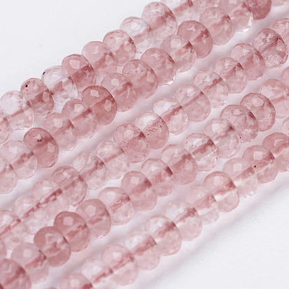Cherry Quartz Glass Beads Strands, Faceted, Rondelle