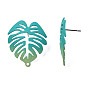 Spray Painted Iron Stud Earring Findings, with Horizontal Loops, Monstera Leaf
