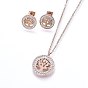 304 Stainless Steel Jewelry Sets, Pendant Necklaces and Stud Earrings, with Polymer Clay Rhinestone, Flat Round with Tree of Life