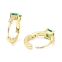 Brass Inlaid Cubic Zirconia Hoop Earrings, Real 18K Gold Plated, Square, Cadmium Free & Lead Free