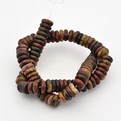 Flat Round/Disc Natural Polychrome Jasper/Picasso Stone/Picasso Jasper Beads Strands, Heishi Beads, 12~13x4~5mm, Hole: 1mm, about 94pcs/strand, 15.5 inch
