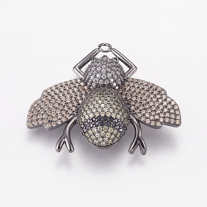 Brass Micro Pave Cubic Zirconia Pendants, Insect, Nickel Free & Lead Free & Cadmium Free