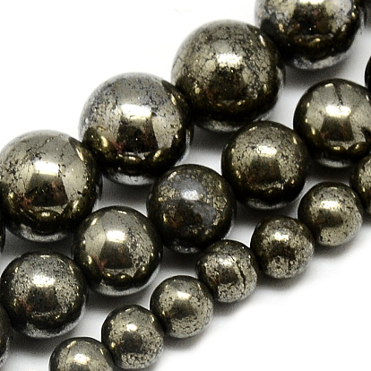 Natural Pyrite Beads Strands, Round
