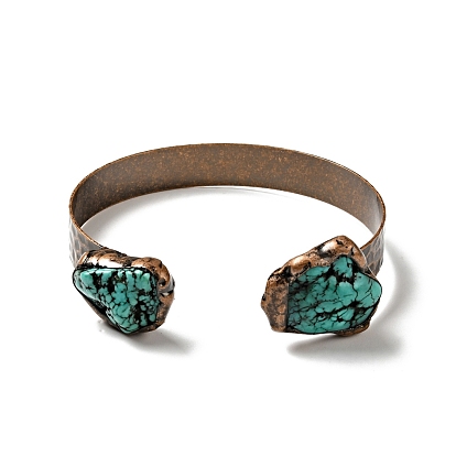 Natural Turquoise Irregular Nugget Open Cuff Bangle, Brass Jewelry for Women, Red Copper, Cadmium Free & Lead Free