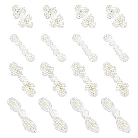 Nbeads 16 ensembles 4 style grenouilles chinoises noeuds boutons ensembles, Bouton de polyester, avec abs en plastique imitation perle, pour les manteaux habillés pull cheongsam