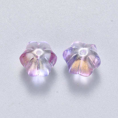 Two Tone Transparent Spray Painted Glass Beads, with Glitter Powder, Flower