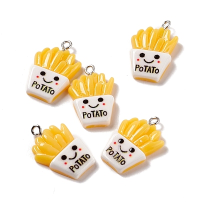 Opaque Resin Pendants, Imitation Food, with Platinum Tone Iron Loops, French Fries