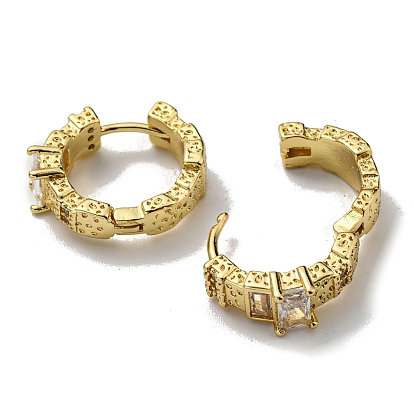 Rack Plating Brass Rectangle Hoop Earrings with Cubic Zirconia, Lead Free & Cadmium Free