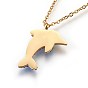 304 Stainless Steel Enamel Pendant Necklaces, with Rhinestone and Cable Chains, Dolphin
