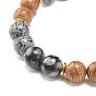 Bracelet extensible perlé en bois de wengé naturel et pierres précieuses avec main hamsa avec charme mauvais œil, bijoux de yoga pour femmes