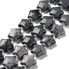 Brins de perles en pierre de soie noire naturelle / netstone, avec des perles de rocaille, étoile soufflée