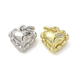 Rack Plating Brass Micro Pave Clear Cubic Zirconia Charms, Lead Free & Cadmium Free, Long-Lasting Plated, Heart Charms