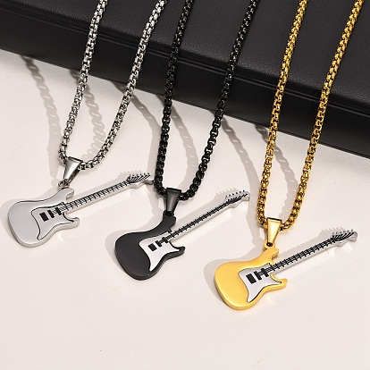 Stainless Steel Pendant Necklaces, Guitar