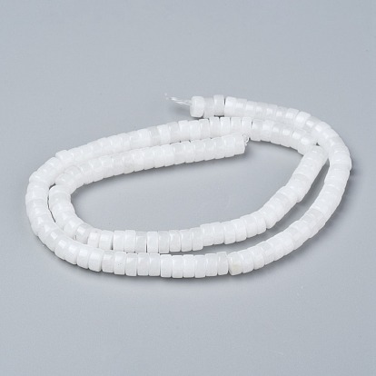 Natural White Jade Beads Strands, Heishi Beads, Flat Round/Disc