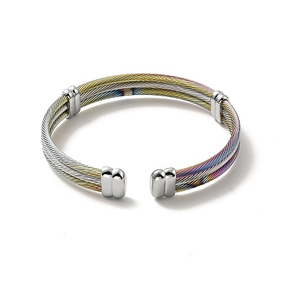 304 Stainless Steel Triple Layer Twist Rope Open Cuff Bangle for Women