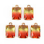 Gradient Color Glass Pendants, with Brass Prong Settings, Faceted, Rectangle, Light Gold