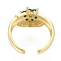 Cubic Zirconia Moon with Flower Open Cuff Ring, Real 18K Gold Plated Brass Jewelry for Women, Nickel Free