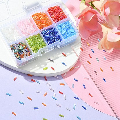 96G 8 Colors Transparent Colours Rainbow Glass Bugle Beads, AB Color