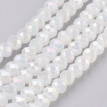 Electroplate Glass Beads Strands, Imitation Jade Glass, AB color Plated, Faceted, Rondelle