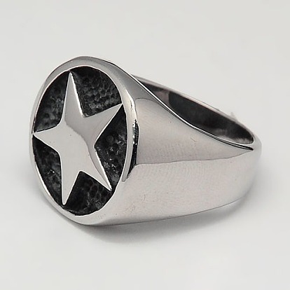 Unique Men's Wide 304 Stainless Steel Finger Rings, Signet Rings for Men, Five-Pointed Star